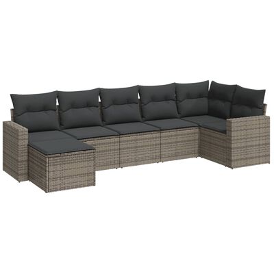 vidaXL Set Divani da Giardino 7 pz con Cuscini Grigio in Polyrattan