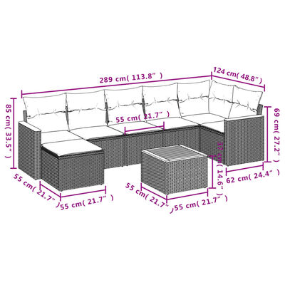 vidaXL Set Divano da Giardino 8 pz con Cuscini Beige in Polyrattan