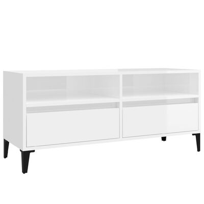 vidaXL Mobile Porta TV Bianco Lucido 100x34,5x44,5cm Legno Multistrato