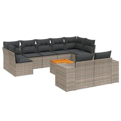 vidaXL Set Divano da Giardino 10 pz con Cuscini Grigio in Polyrattan