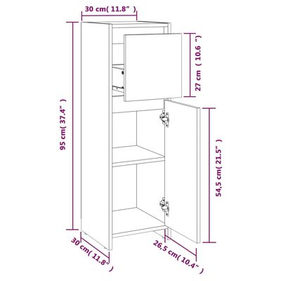 vidaXL Armadietto Bagno Grigio Sonoma 30x30x95 cm in Legno Multistrato