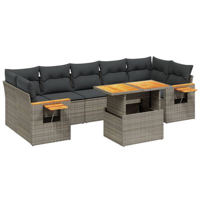 vidaXL Set Divano da Giardino 8 pz con Cuscini Grigio in Polyrattan