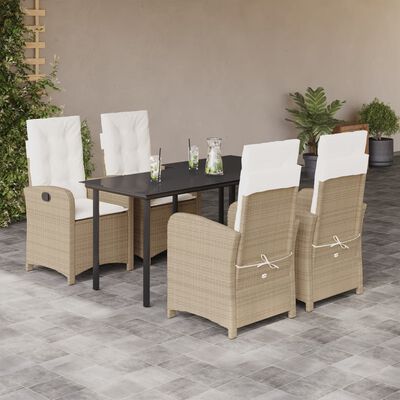 vidaXL Set da Pranzo da Giardino 5 pz con Cuscini Beige in Polyrattan