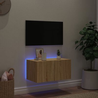 vidaXL Mobile TV a Parete con Luci LED Rovere Sonoma 60x35x31 cm