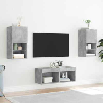 vidaXL Mobili TV a Muro 4pz con Luci LED Grigio Cemento