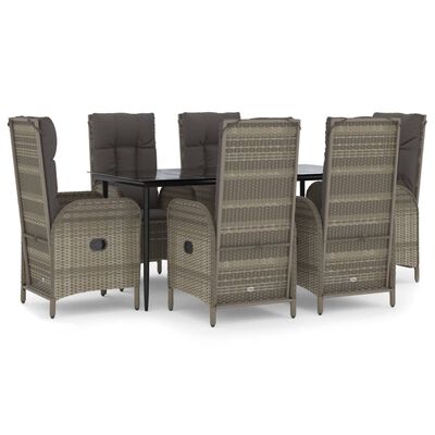 vidaXL Set da Pranzo Giardino 7pz Nero e Grigio con Cuscini Polyrattan