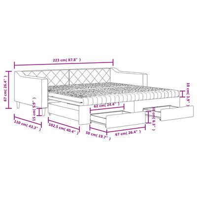 vidaXL Divano Letto Estraibile con Cassetti Crema 100x200cm in Tessuto