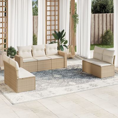 vidaXL Set Divani da Giardino 7 pz con Cuscini Beige in Polyrattan