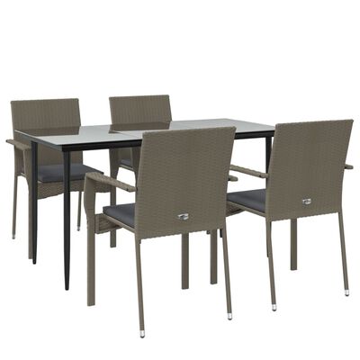 vidaXL Set da Pranzo Giardino 5pz Nero e Grigio con Cuscini Polyrattan