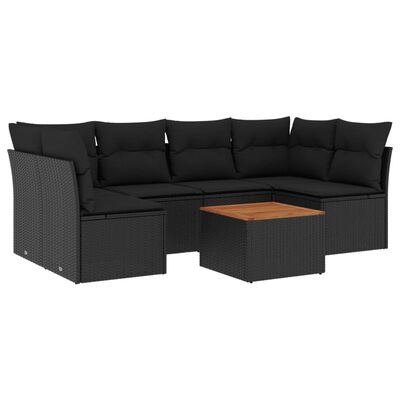 vidaXL Set Divani da Giardino con Cuscini 7pz Nero Polyrattan