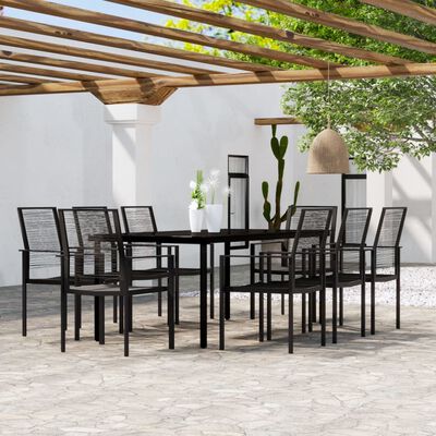 vidaXL Set Mobili da Pranzo da Giardino 9 pz con Cuscini Nero