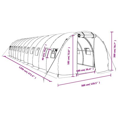 vidaXL Serra con Telaio in Acciaio Bianco 36 m² 12x3x2 m