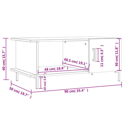 vidaXL Tavolino da Salotto Bianco 90x50x40 cm in Legno Multistrato