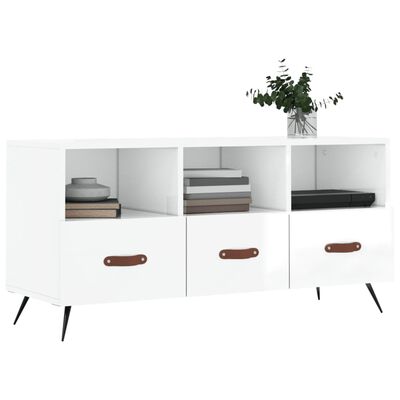 vidaXL Mobile Porta TV Bianco Lucido 102x36x50 cm in Legno Multistrato