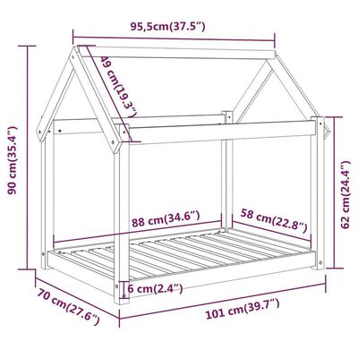 vidaXL Cuccia per Cani 101x70x90 cm in Legno Massello di Pino