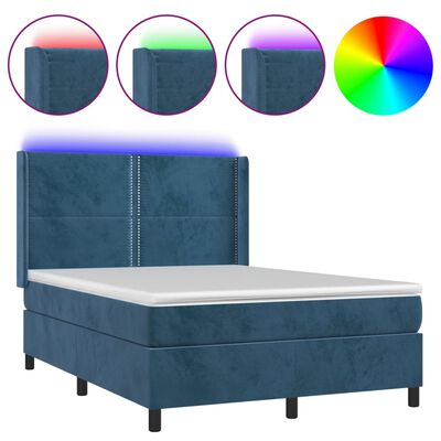 vidaXL Letto a Molle con Materasso e LED Blu Scuro 140x190 cm