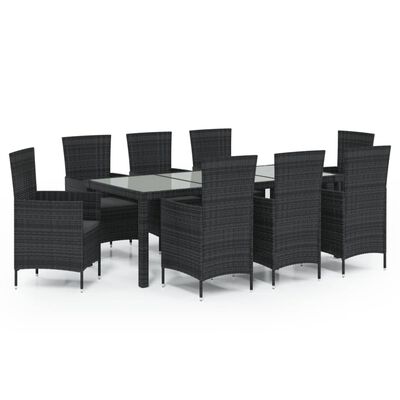 vidaXL Set da Pranzo da Giardino 9 pz con Cuscini in Polyrattan Nero