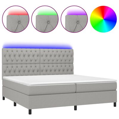 vidaXL Letto a Molle Materasso e LED Grigio Chiaro 200x200 cm Tessuto