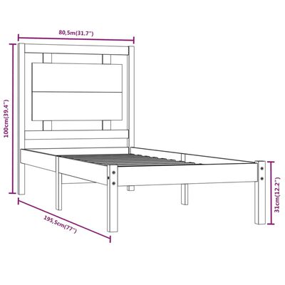 vidaXL Giroletto ambra in Legno Massello 75x190 cm Small Single