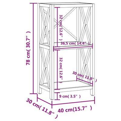 vidaXL Scaffale a 3 Ripiani 40x30x78 cm in Legno Massello di Rovere