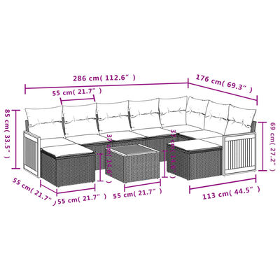 vidaXL Set Divano da Giardino 10 pz con Cuscini Grigio in Polyrattan