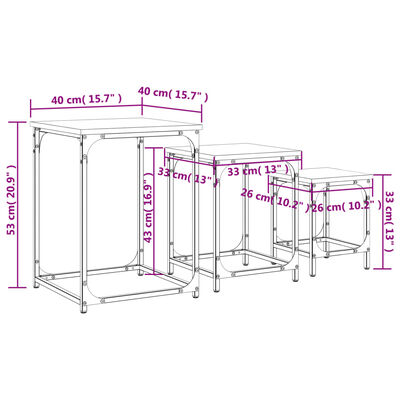 vidaXL Tavolini Impilabili 3 pz Neri in Legno Multistrato