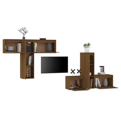 vidaXL Mobili Porta TV 6 pz ambra in Legno Massello di Pino