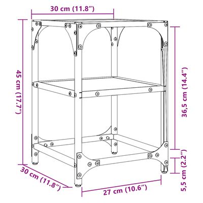 vidaXL Tavolino Salotto con Piano Vetro Trasparente 30x30x45cm Acciaio