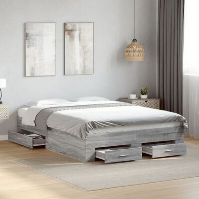 vidaXL Giroletto Cassetti Grigio Sonoma 140x190 cm Legno Multistrato