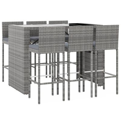 vidaXL Set Bar da Giardino 7 pz con Cuscini in Polyrattan Grigio