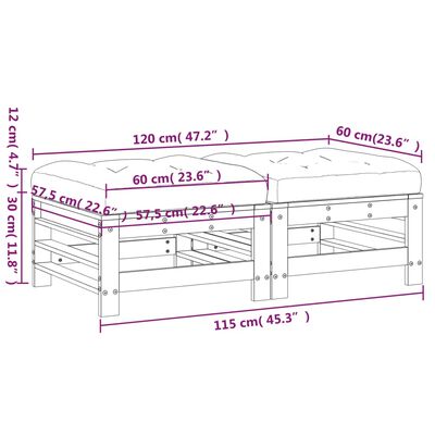 vidaXL Poggiapiedi Giardino con Cuscini 2pz Legno Massello Pino Grigio