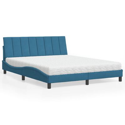 vidaXL Letto con Materasso Blu 160x200 cm in Velluto