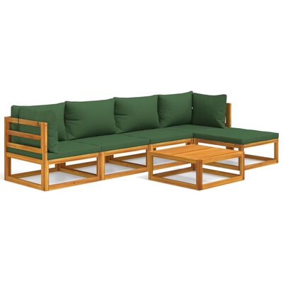 vidaXL Set Salotto da Giardino 6pz con Cuscini Verdi in Legno Massello