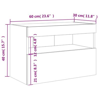 vidaXL Mobile TV a Parete con Luci LED Grigio Sonoma 60x30x40 cm