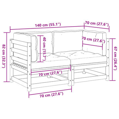 vidaXL Set Divani Giardino 2 pz con Cuscini Marrone Cera Massello Pino