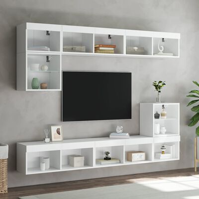 vidaXL Mobili TV a Muro con LED 8pz Bianchi in Legno Multistrato