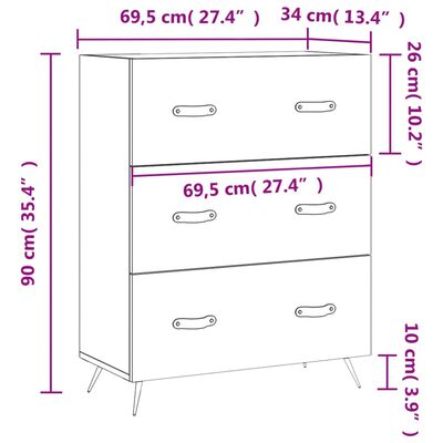 vidaXL Cassettiera Bianco Lucido 69,5x34x90 cm in Legno Multistrato