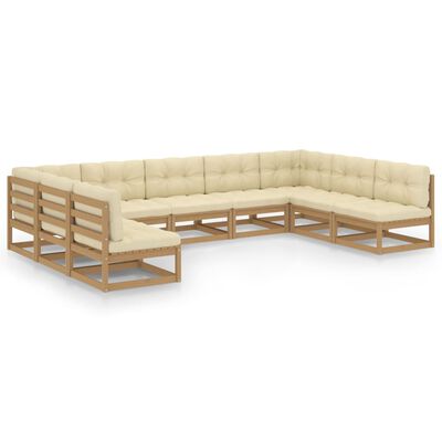 vidaXL Set Salotto Giardino e Cuscini 9 pz Legno Massello Pino Ambra