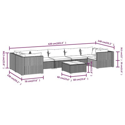 vidaXL Set Divani da Giardino 8 pz con Cuscini in Polyrattan Marrone