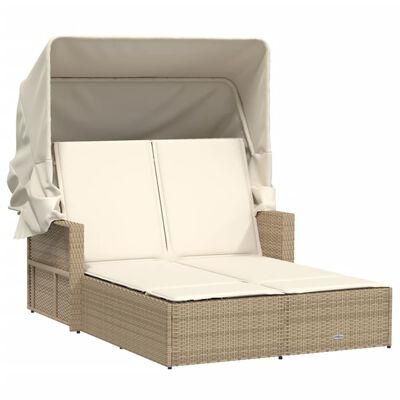 vidaXL Lettino Doppio con Baldacchino e Cuscini Beige in Polyrattan