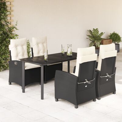 vidaXL Set da Pranzo da Giardino 5 pz Nero con Cuscini in Polyrattan