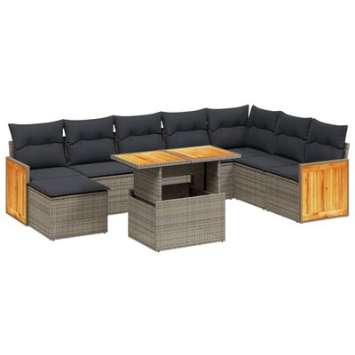 vidaXL Set Divano da Giardino 9 pz con Cuscini Grigio in Polyrattan