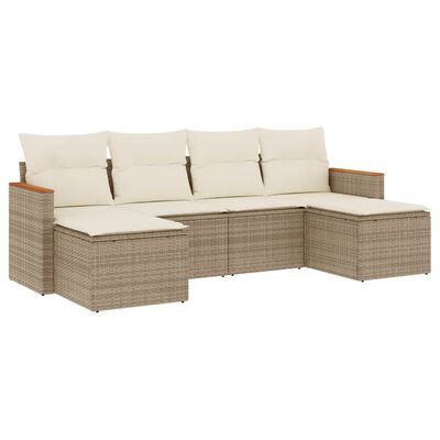 vidaXL Set Divano da Giardino 6 pz con Cuscini Beige in Polyrattan