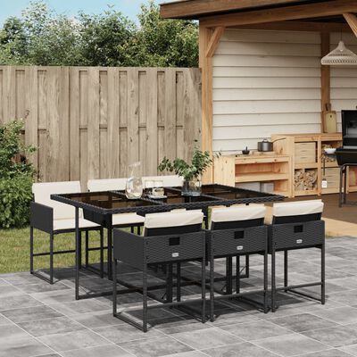 vidaXL Set da Pranzo da Giardino 7 pz Nero con Cuscini in Polyrattan