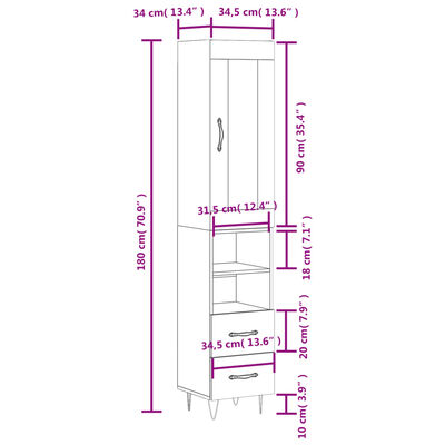 vidaXL Credenza Rovere Sonoma 34,5x34x180 cm in Legno Multistrato