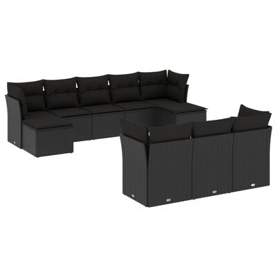 vidaXL Set Divani da Giardino 10pz con Cuscini in Polyrattan Nero