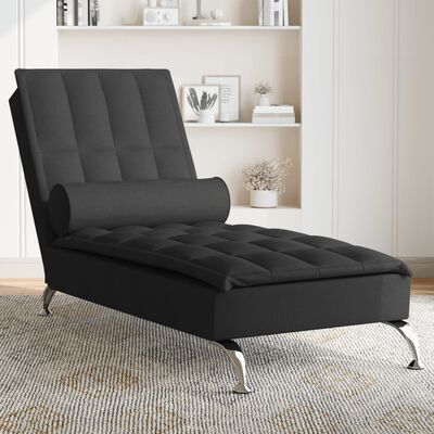 vidaXL Chaise Longue Massaggi con Capezzale Nero in Tessuto