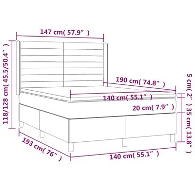 vidaXL Letto a Molle con Materasso e LED Tortora 140x190 cm in Tessuto