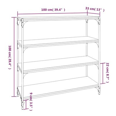 vidaXL Libreria grigio sonoma 100x33x100cm Legno Multistrato e Acciaio