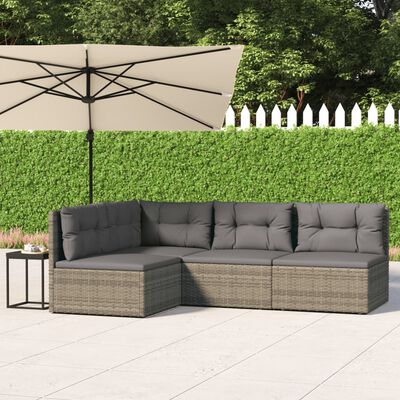 vidaXL Set Divani da Giardino 4 pz con Cuscini in Polyrattan Grigio